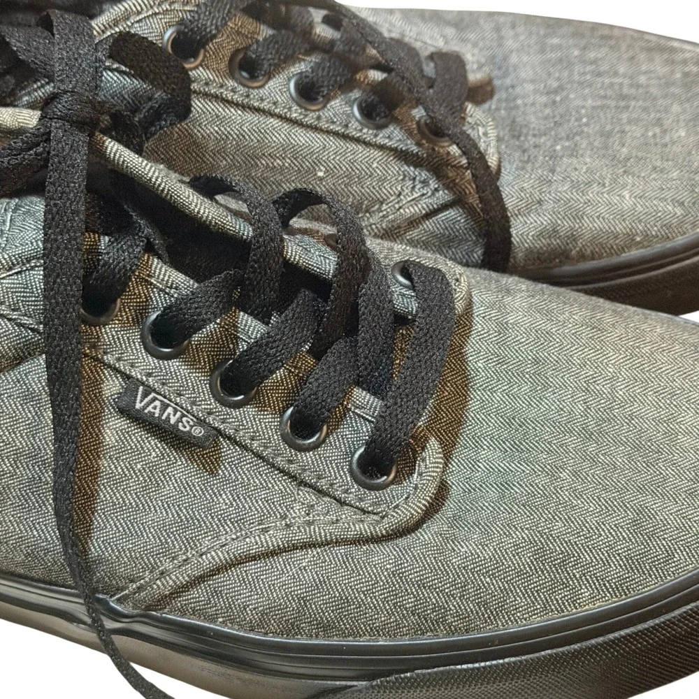 Vans Low Top Sneakers Mens 7.5 Grey Herringbone Twill Black Sole Skate Minimal